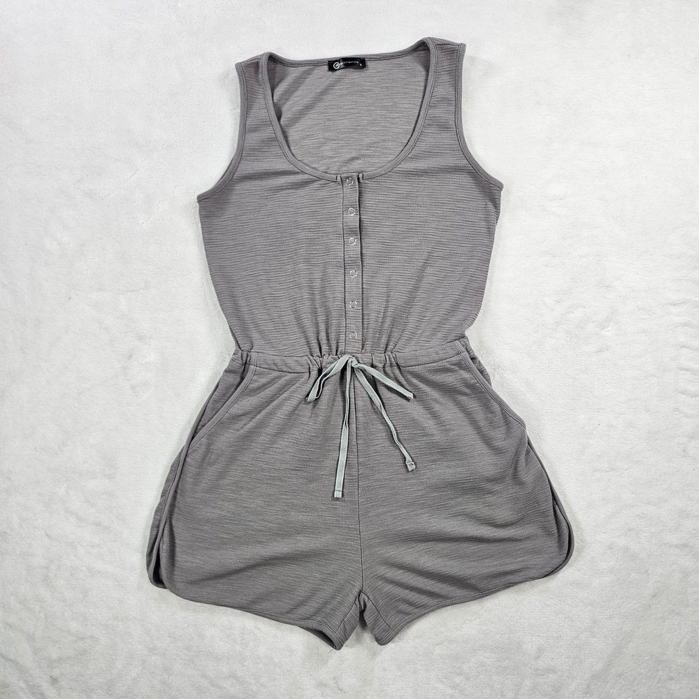 PrettyGarden Romper Womens Small Gray Excellent Henley Snap Button Drawstring